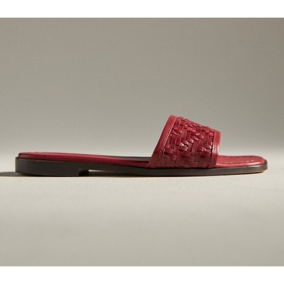 Anthropologie Woven Leather Slide Sandals US 6-6.5 EU 37 Red - Picture 2 of 3